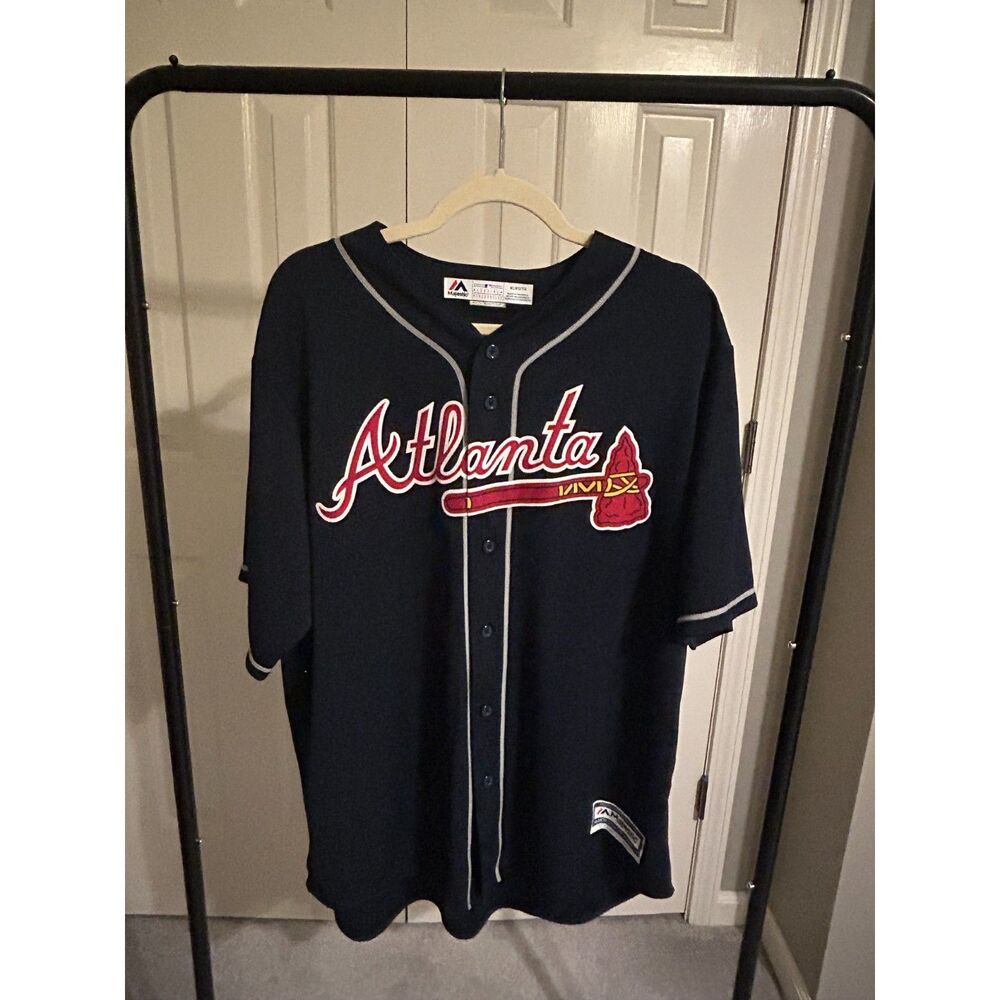 Men's Majestic Atlanta Braves Navy Blue Baseball Jersey - Cool Base - Size XL